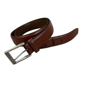 BOSCA Leather Belt Mens 36 Brown Dress Silver Buckle Preppy Polished PB1288 1.25
